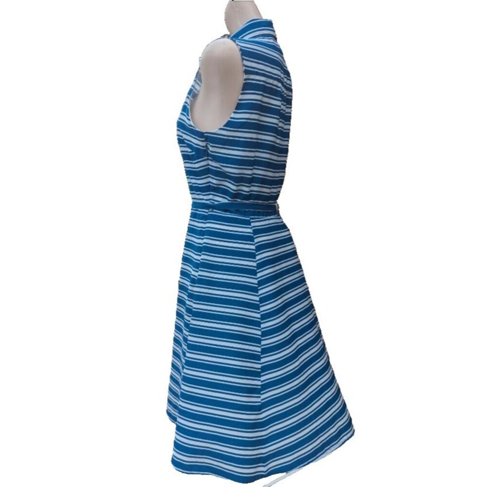 Banana Republic Fit & Flare Blue Striped Belted Sleeveless Summer Dress Size 4 - Picture 2 of 11